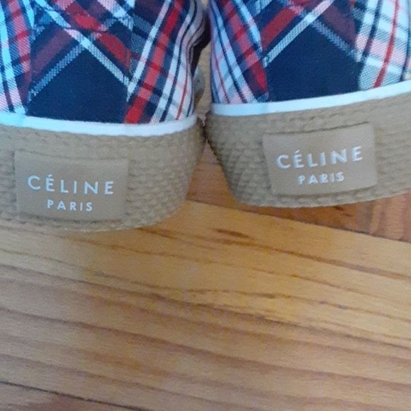 Celine Navy/ Camel Plaid Canvas Sneaker - Picture 4 of 5
